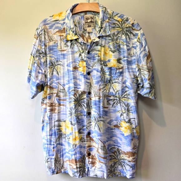 Steve & Barry's Classic Hawaiian Tropical Sailboat Button Down Shirt - Picture 1 of 6